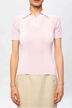 Jacquemus Ribbed Polo Top With Open Back Pink Size 32 / AU 4 - Image 2