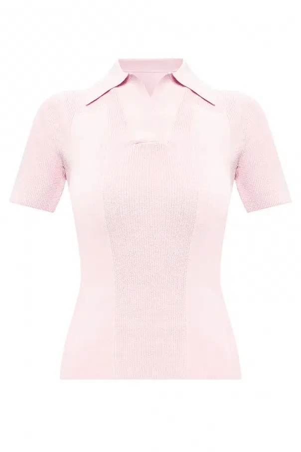 Jacquemus Ribbed Polo Top With Open Back Pink Size 32 / AU 4 - Image 4