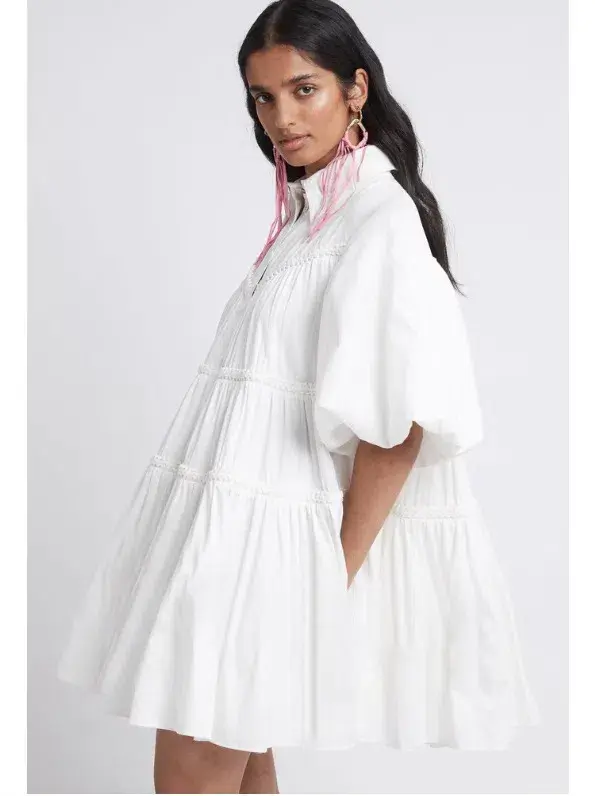 Aje Casabianca Puff Sleeve Shirt Smock Dress White Size 4 - Image 3