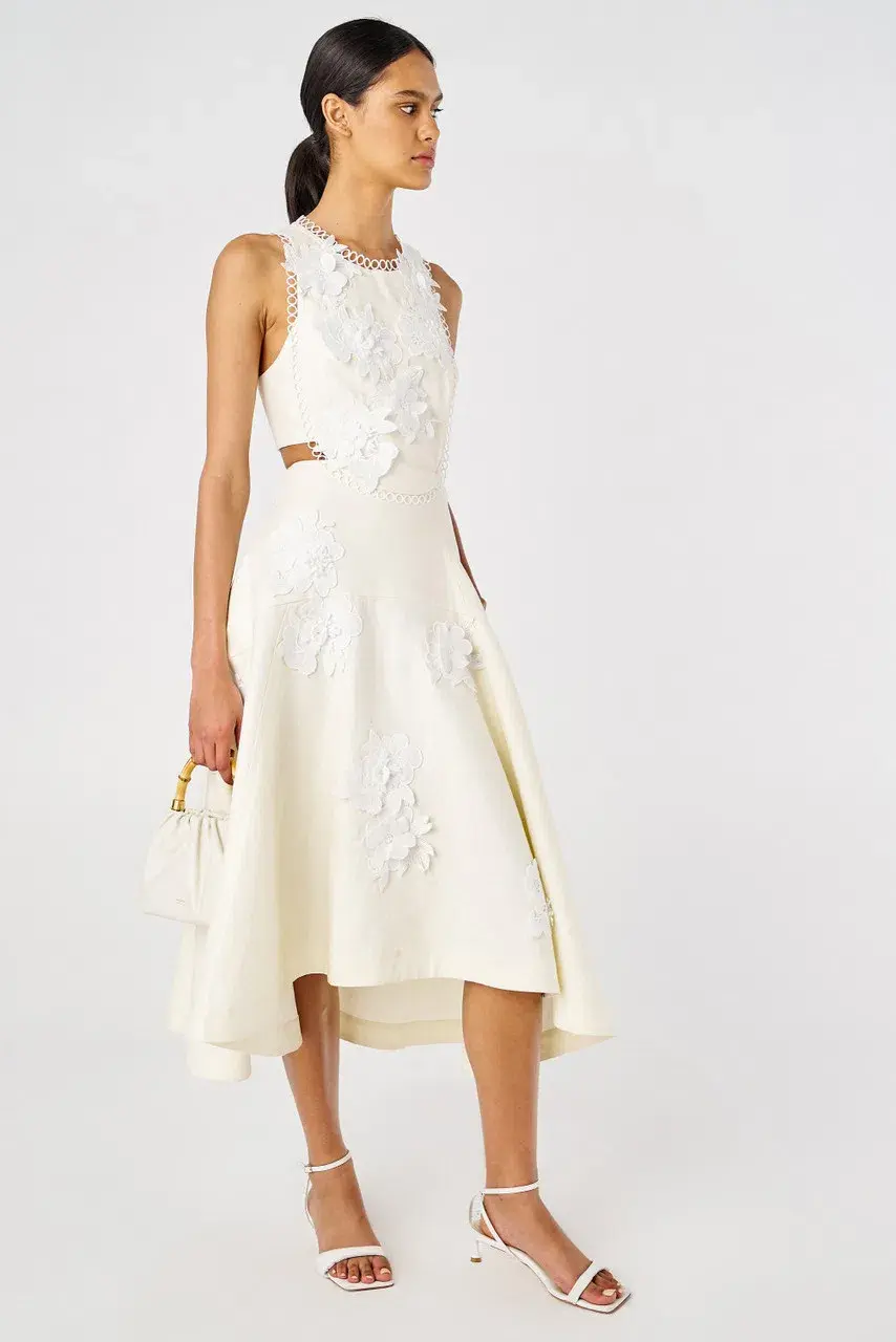Oroton Lace Flower Midi Dress Soft Cream Size 6 - Image 2