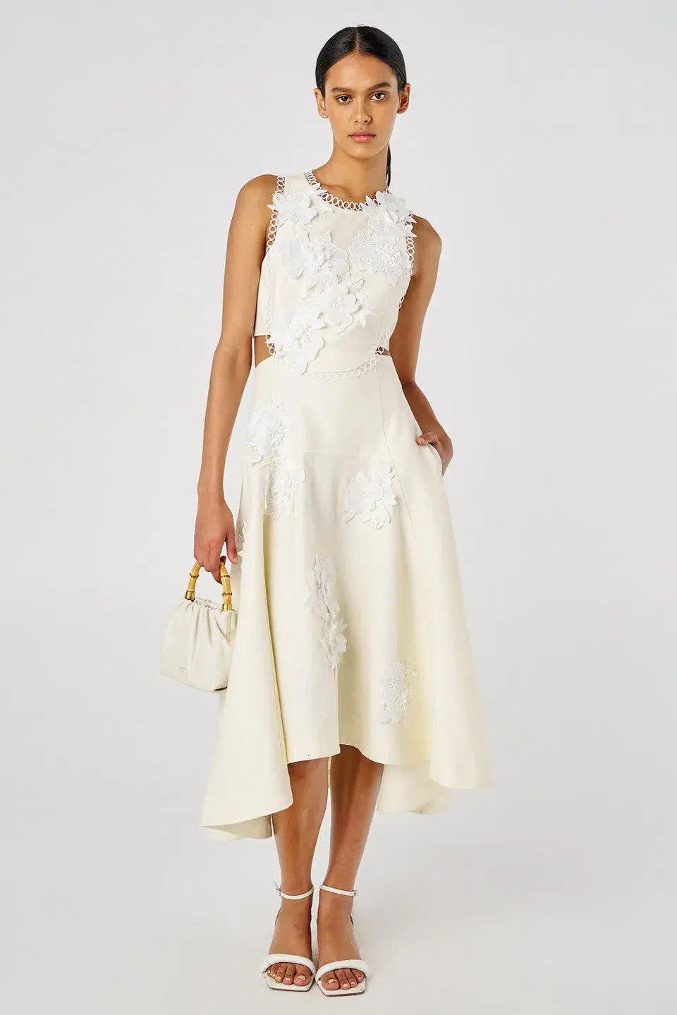 Oroton Lace Flower Midi Dress Soft Cream Size 6 - Image 1