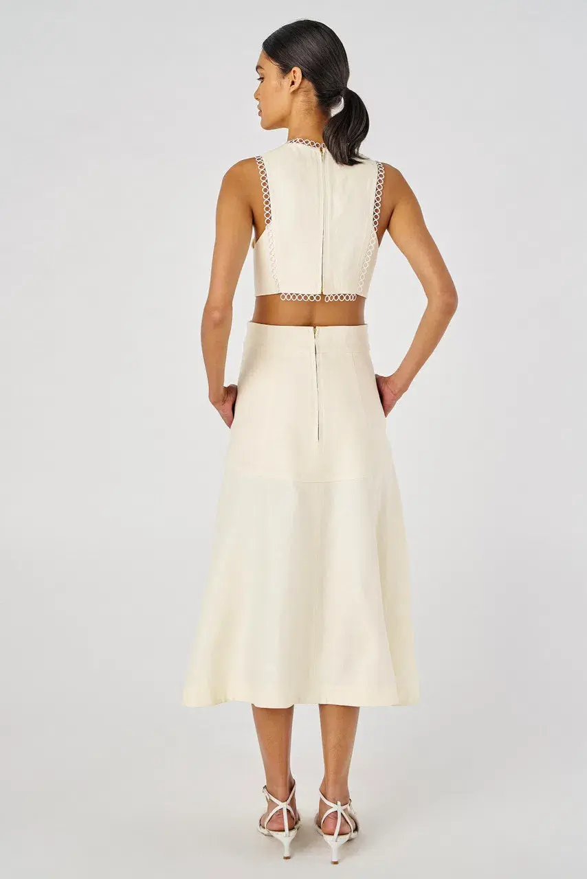 Oroton Lace Flower Midi Dress Soft Cream Size 6 - Image 3