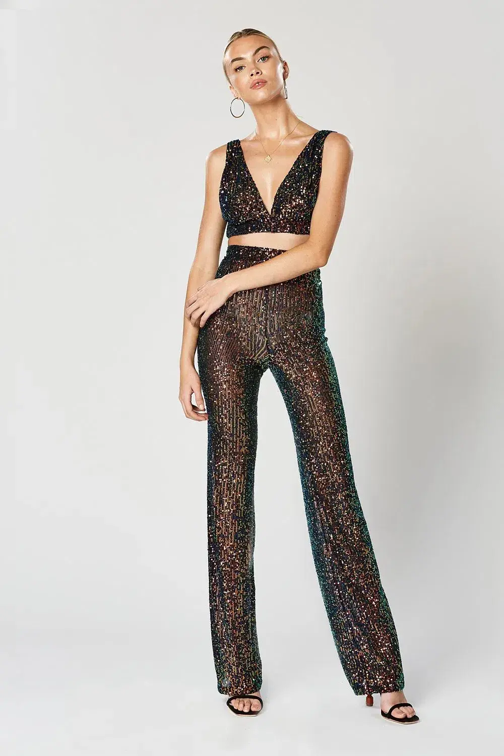 Winona Commix Top and Pants Sequin Set Green Sequin Size 10 - Image 1
