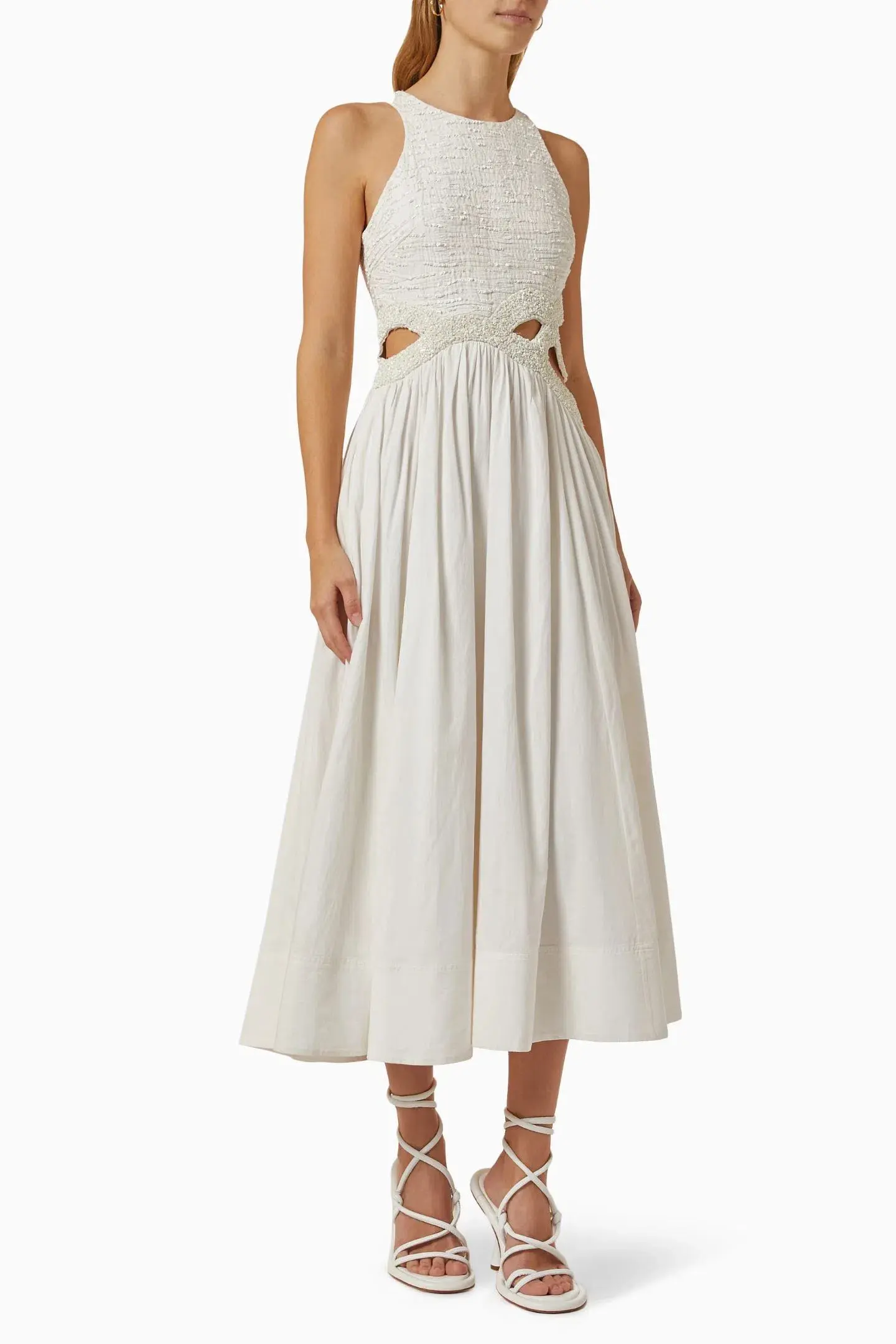Aje Catara Sequin Sateen Cut Out Midi Dress In Ivory Size 14 - Image 2