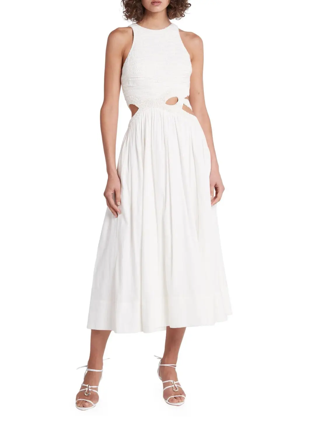 Aje Catara Sequin Sateen Cut Out Midi Dress In Ivory Size 14 for rent on The Volte - main image