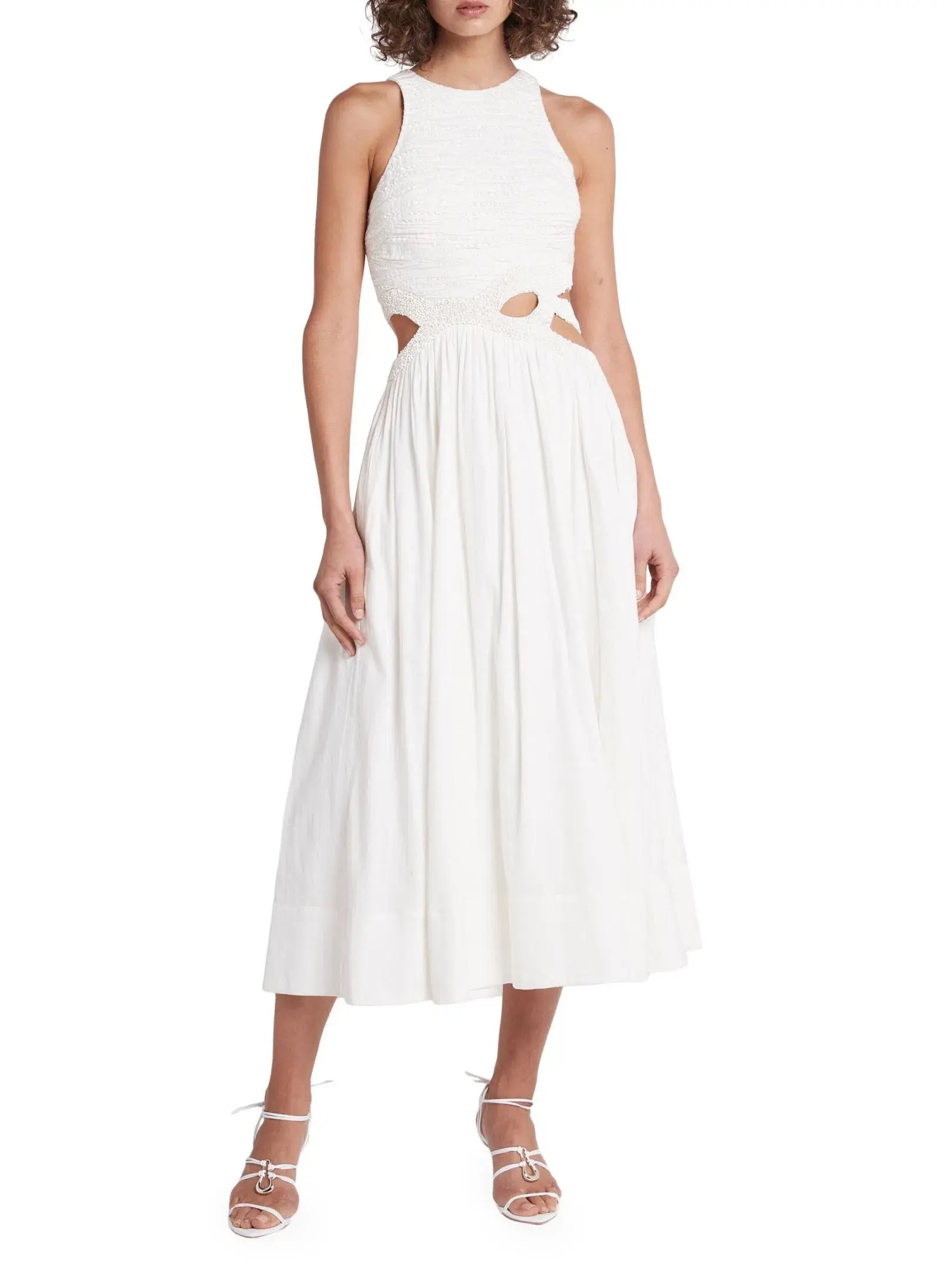 Aje Catara Sequin Sateen Cut Out Midi Dress In Ivory Size 14 - Image 1