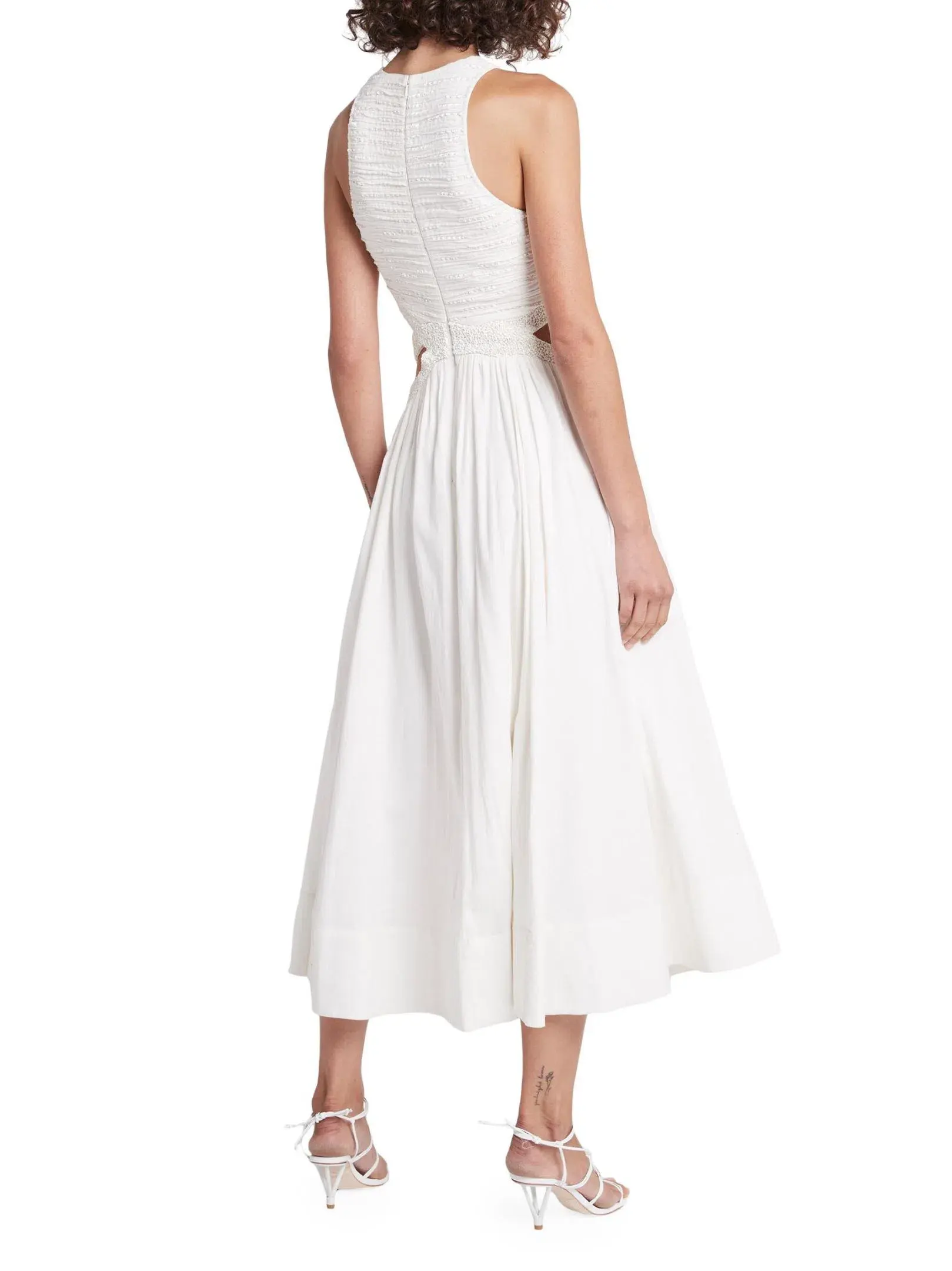 Aje Catara Sequin Sateen Cut Out Midi Dress In Ivory Size 14 - Image 3