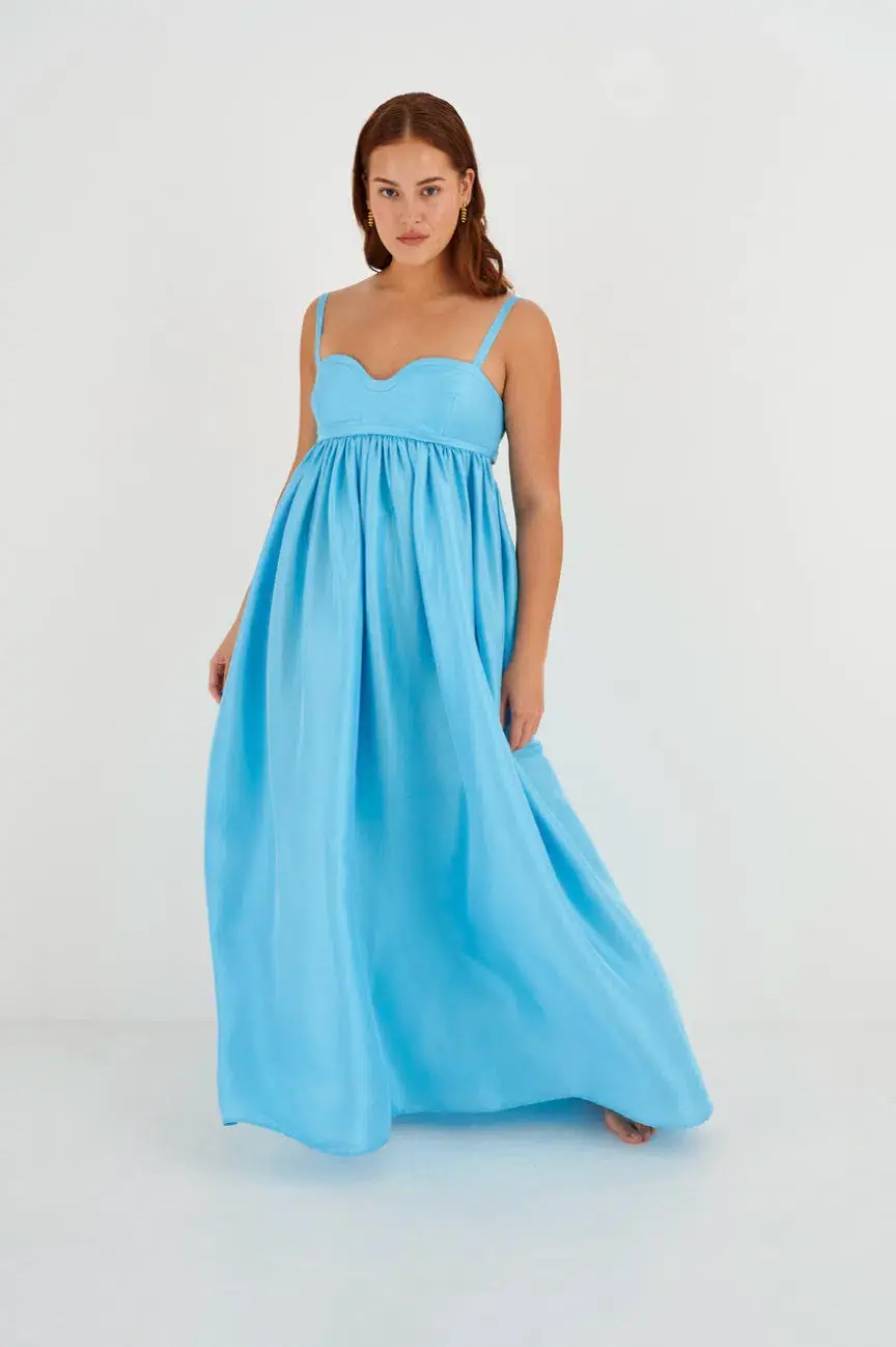 Oroton Bodice Detail Gown Lake Blue Size 12 - Image 2