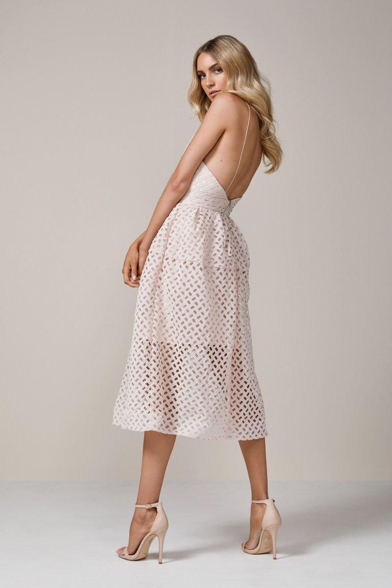 NICHOLAS Lattice Lace Tuck Ball Dress Blush Sz 6 - Image 3