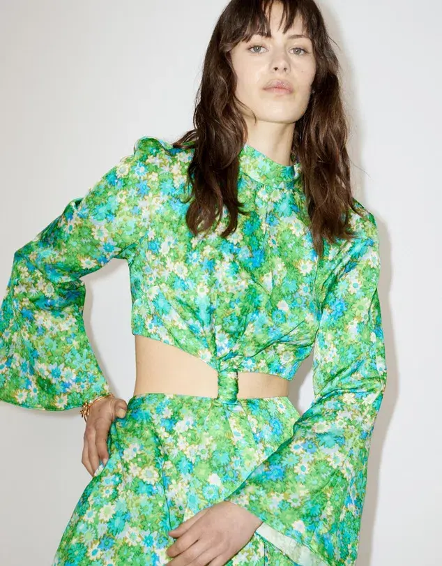 Alemais Cassandra Cut Out Mini Dress Green Floral Print Size 6 - Image 4