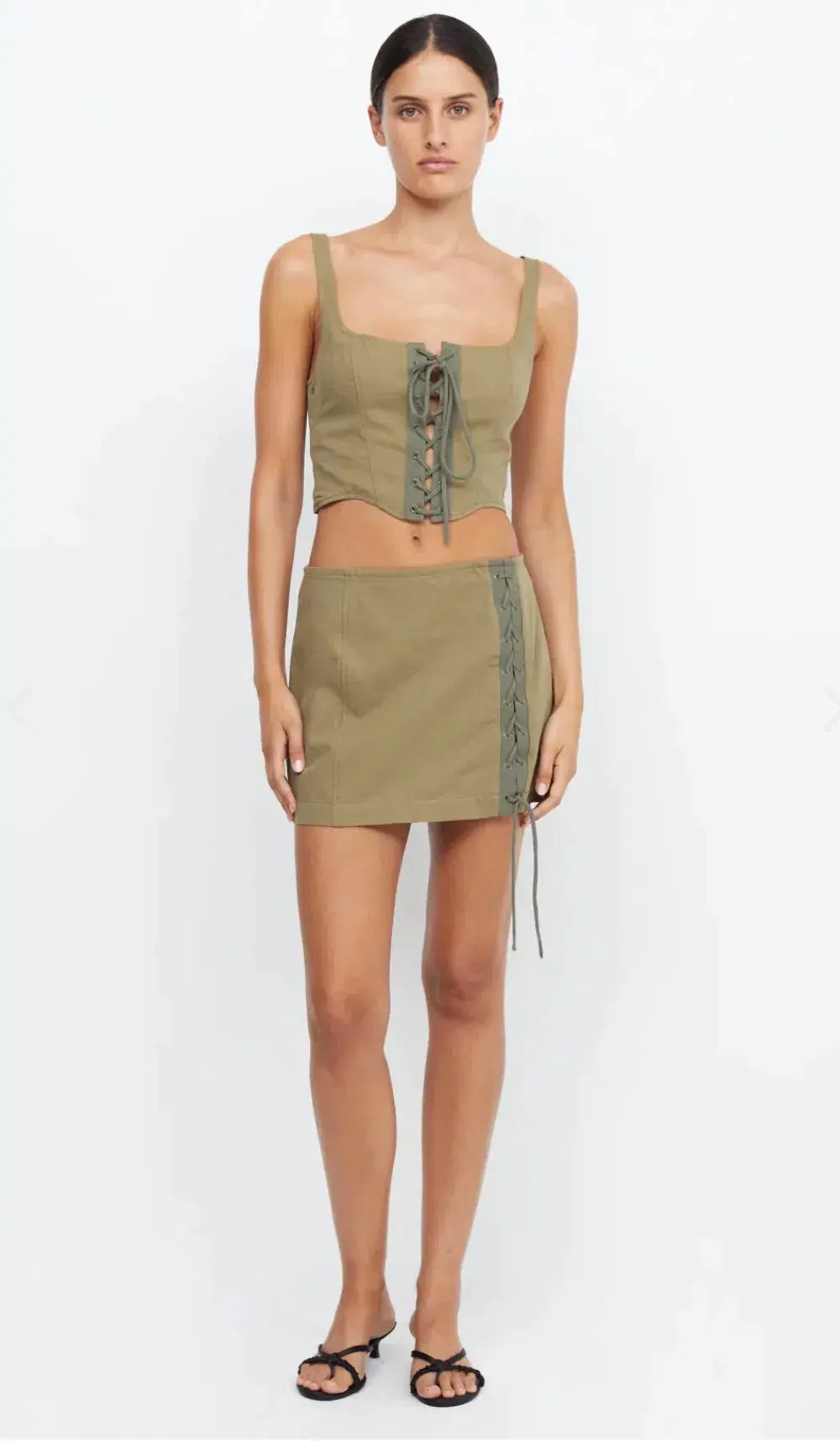 Bec and Bridge Remi Mini Skirt Spliced Khaki Size 8 - Image 1