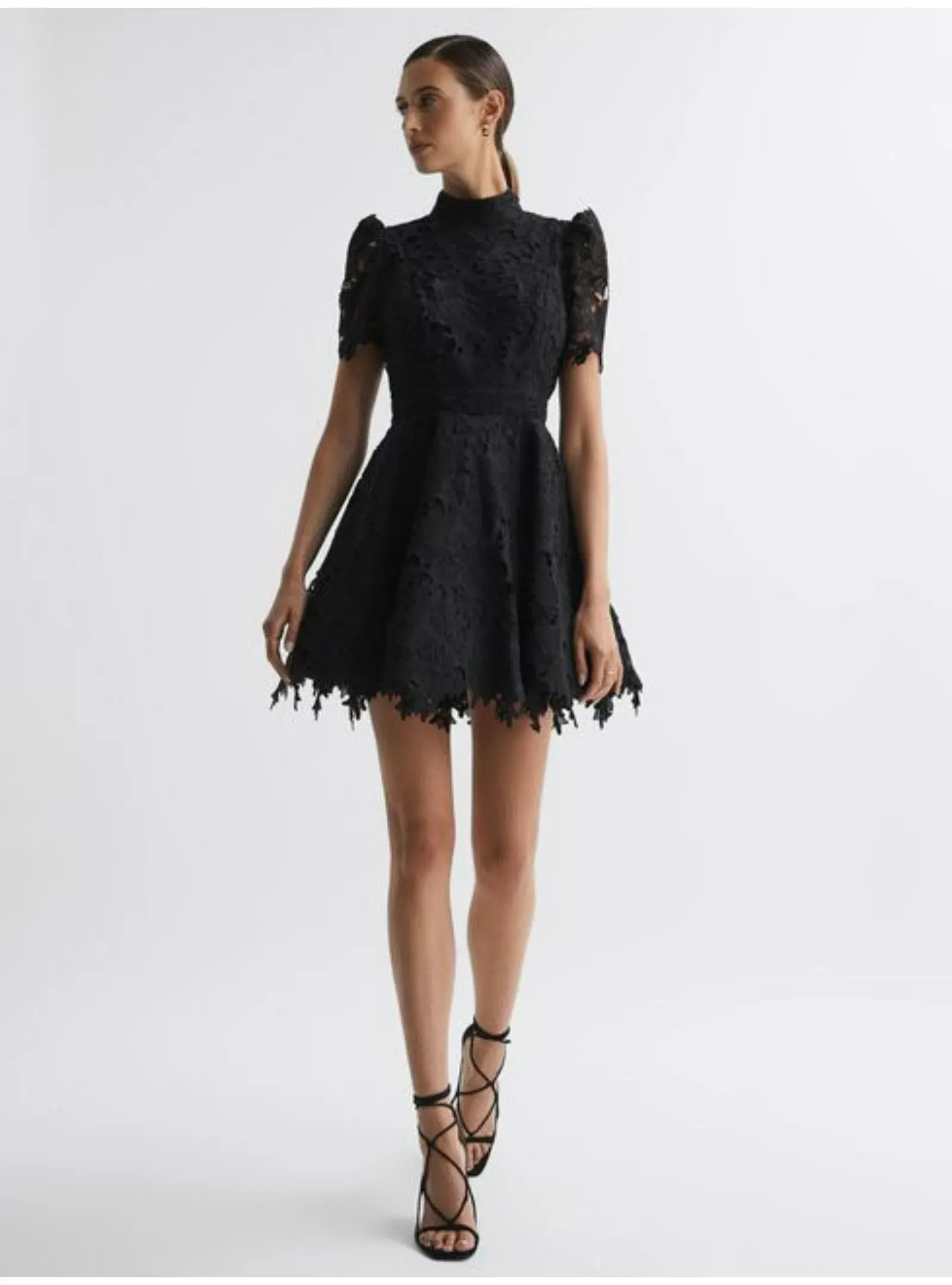 Leo Lin Elise Lace Short Sleeve Mini Dress Ebony Black Size AU 12 - Image 1