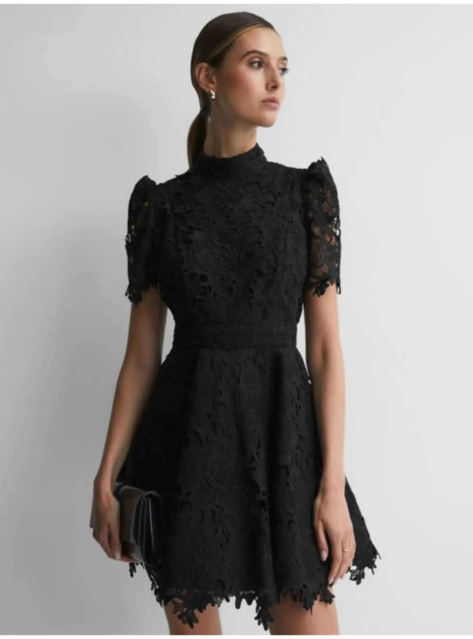 Leo Lin Elise Lace Short Sleeve Mini Dress Ebony Black Size AU 12 - Image 2