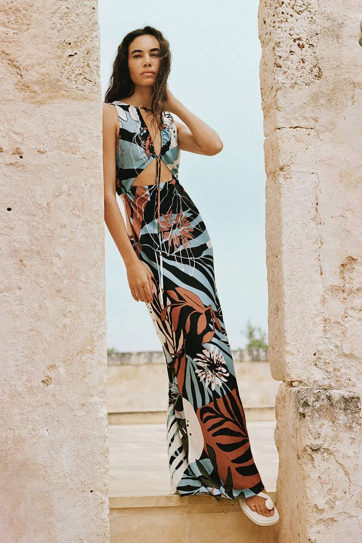 Shona Joy Tramonto Cut Out Front Maxi Dress Multi Size 10 - Image 1