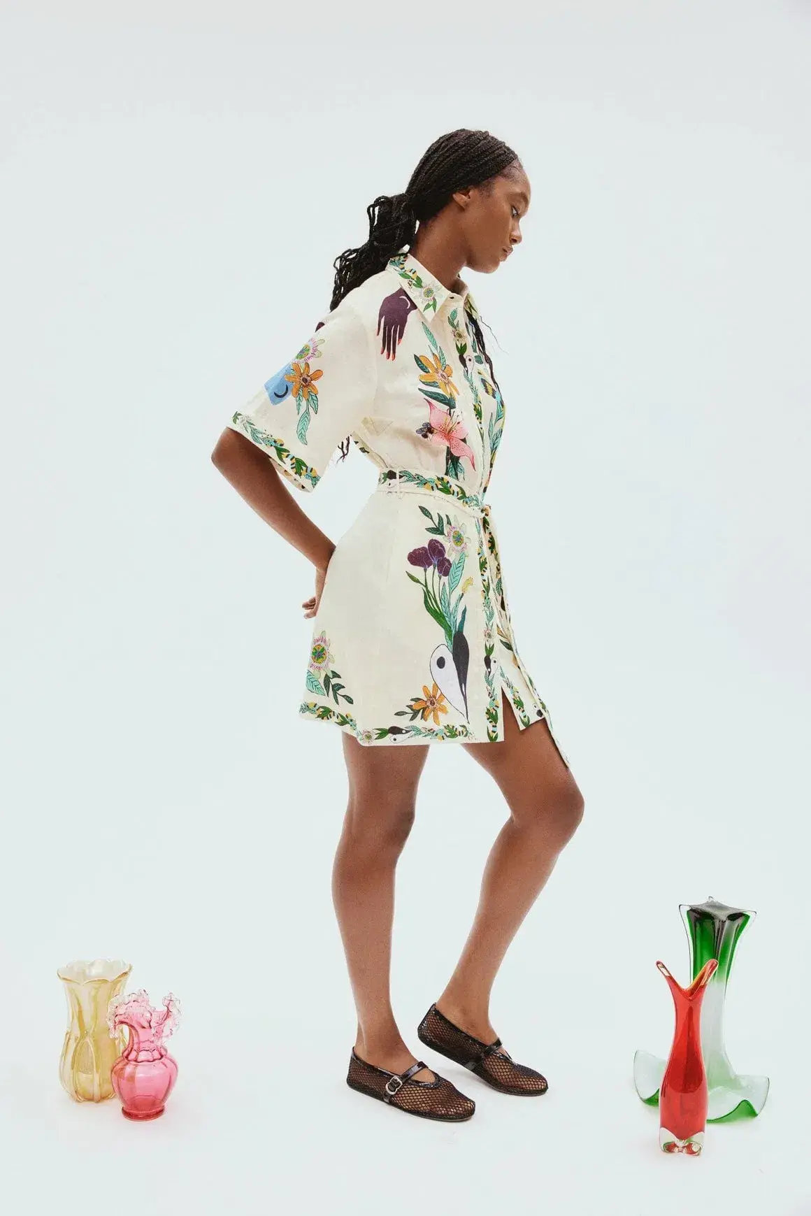 Alemais Meagan Mini Dress Cream/Print Size 8 - Image 2