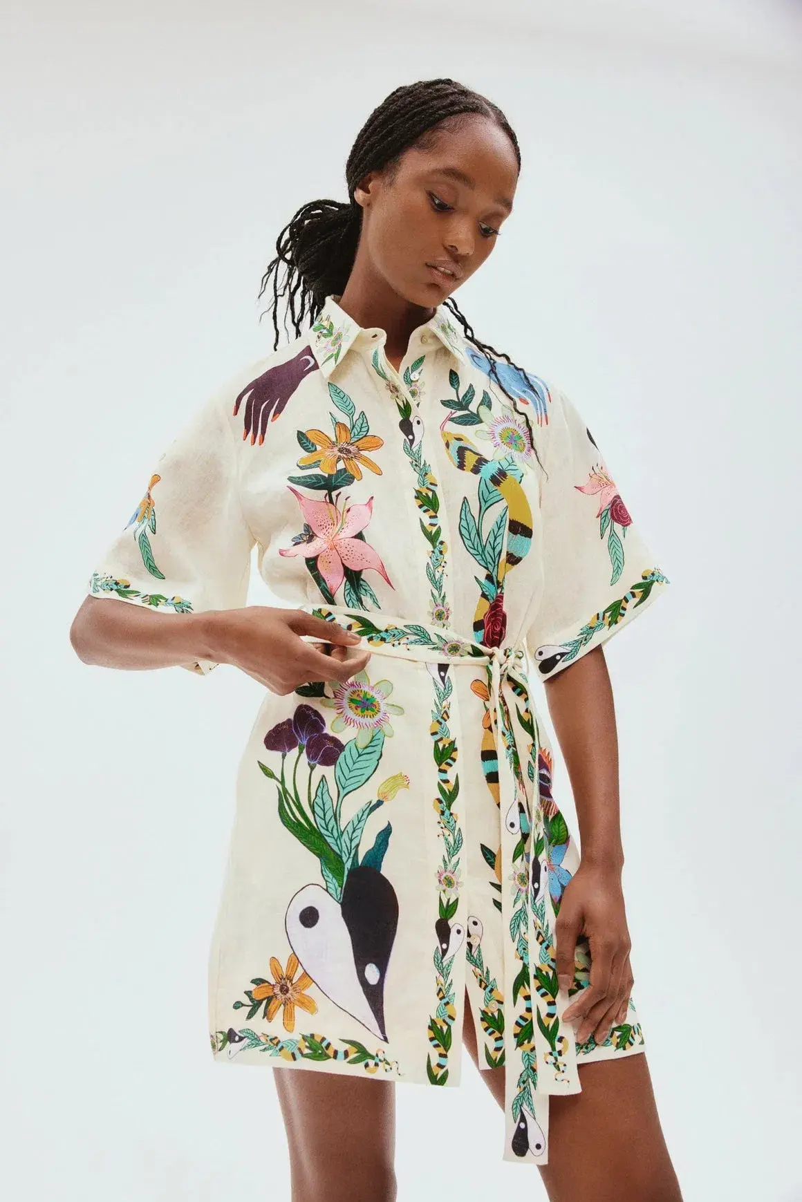 Alemais Meagan Mini Dress Cream/Print Size 8 - Image 1