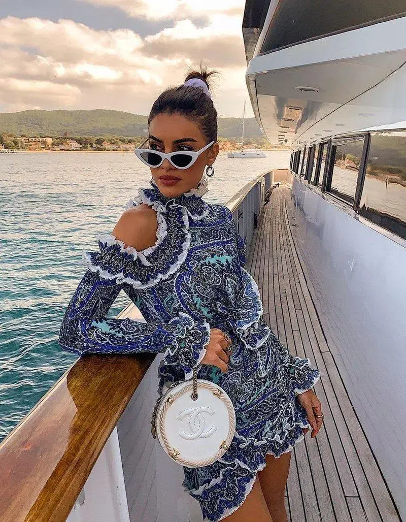 Zimmermann Moncur Ruffle Neck Mini Dress in Aqua Paisley Size 1 / Au 10 for rent on The Volte - main image