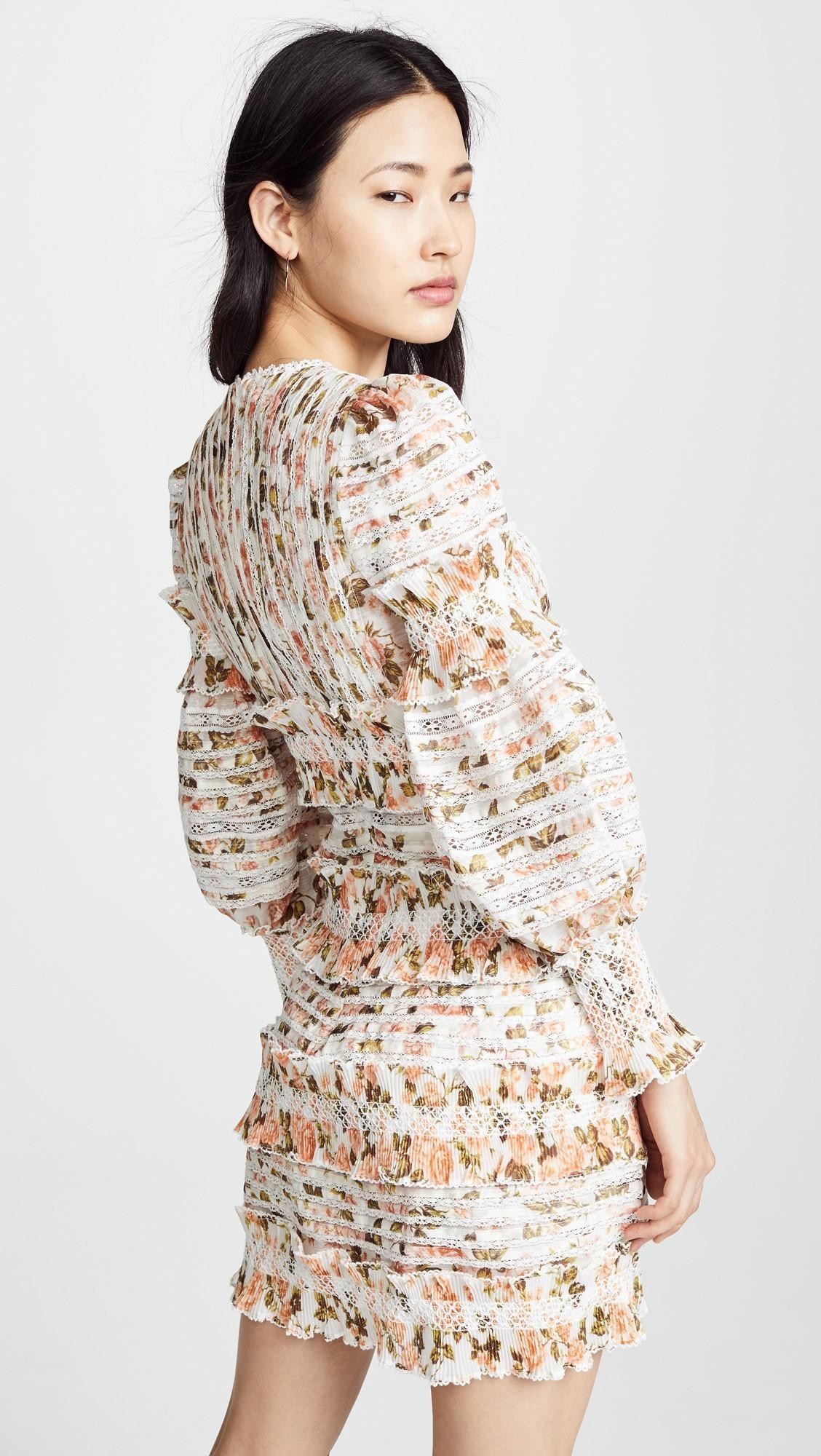Zimmermann Radiate Smocked Mini Dress Peach Rose Floral Size 0 / AU 8 - Image 4