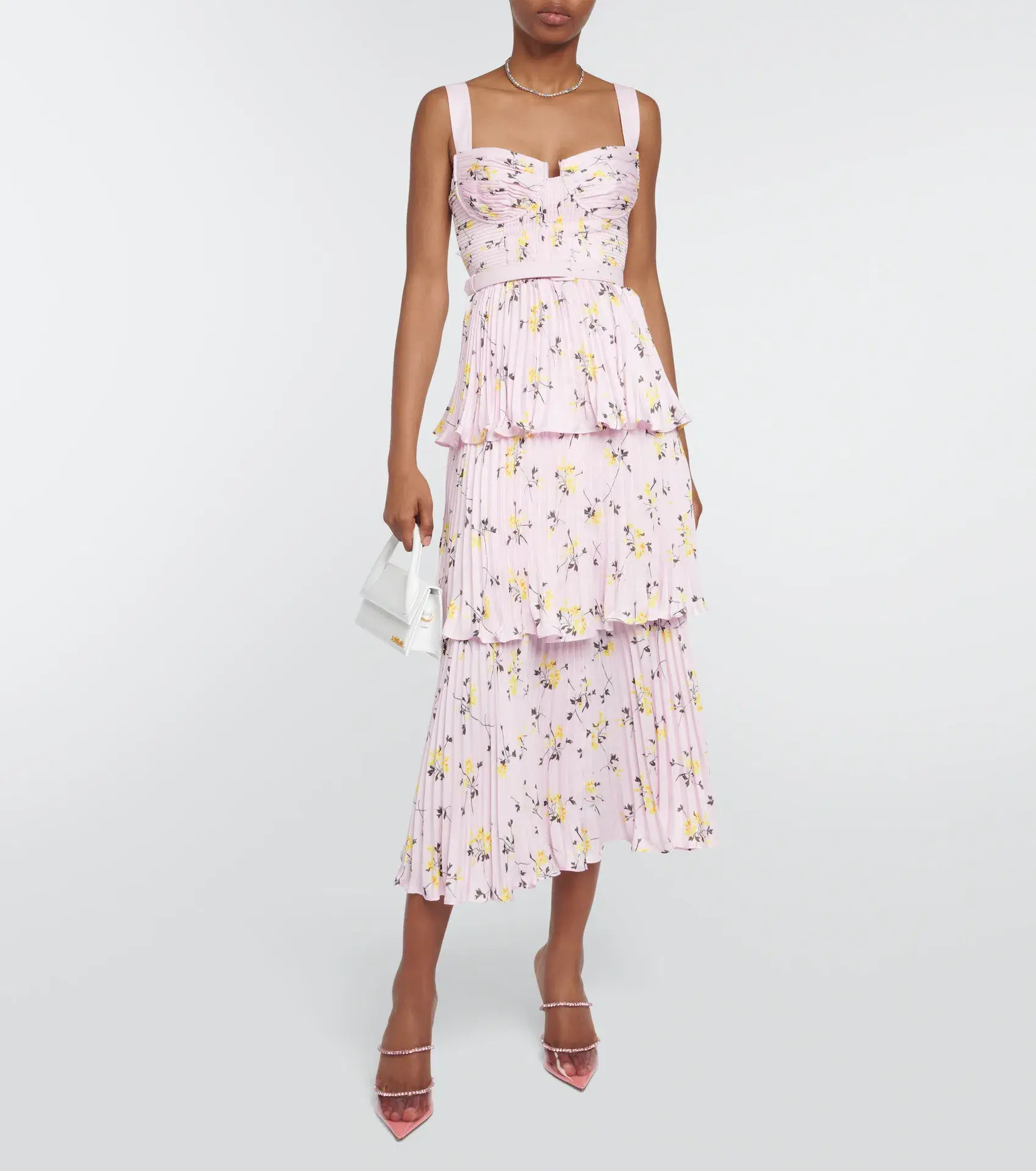 Self Portrait Satin Midi Dress Pink Floral Size 8 - Image 1