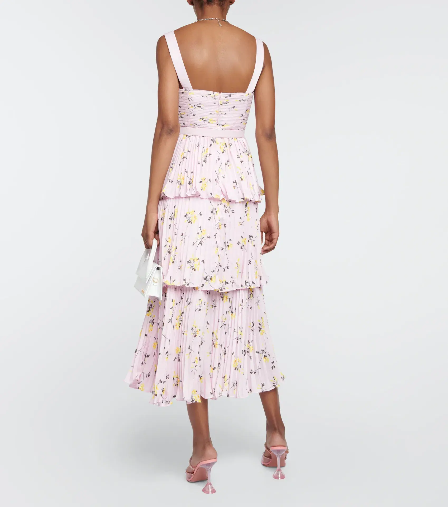 Self Portrait Satin Midi Dress Pink Floral Size 8 - Image 3