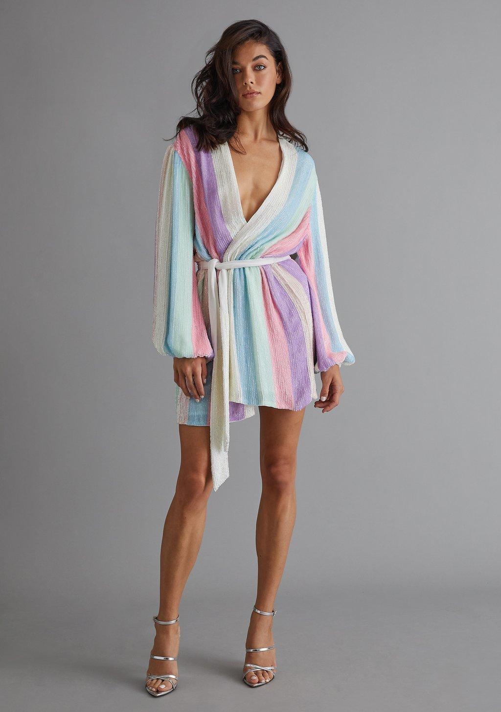 Retrofete Gabrielle Robe Pastel Stripe Size XS for rent on The Volte - main image