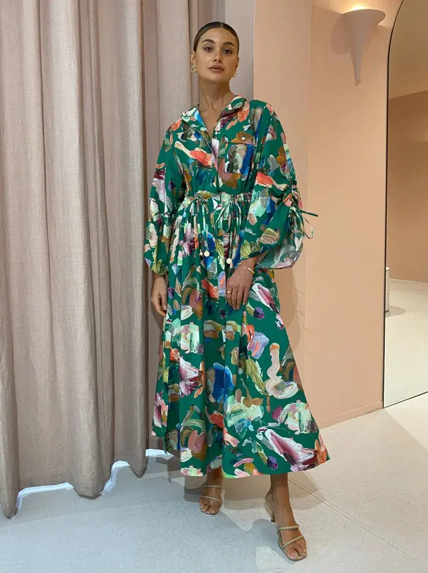 Alemais Arlo Shirt Dress Green Print Size 8 - Image 1