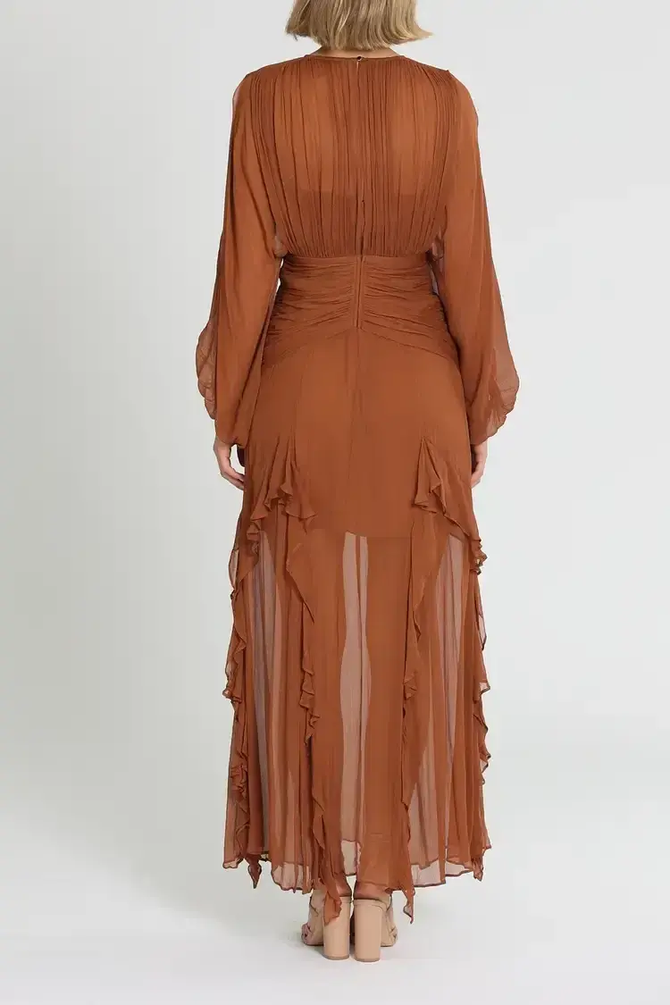 Shona Joy Leonie Balloon Sleeve Maxi Dress in Brown Size 6 - Image 3