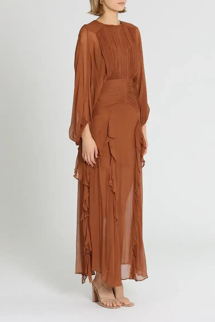 Shona Joy Leonie Balloon Sleeve Maxi Dress in Brown Size 6 - Image 2