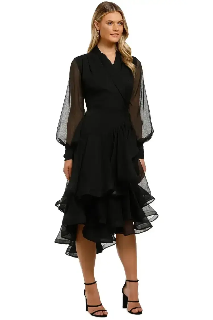 Elliatt Cuba Midi Dress in Black Size 10 for rent on The Volte - main image