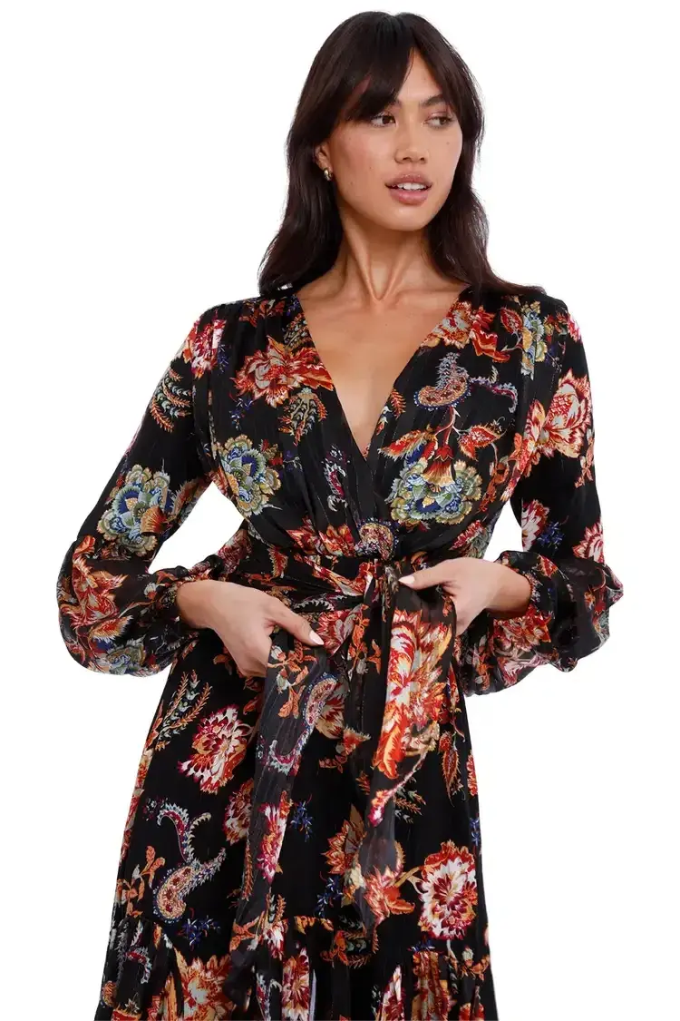 Elliatt Balance Midi Dress in Black Floral Size 14 for rent on The Volte - main image