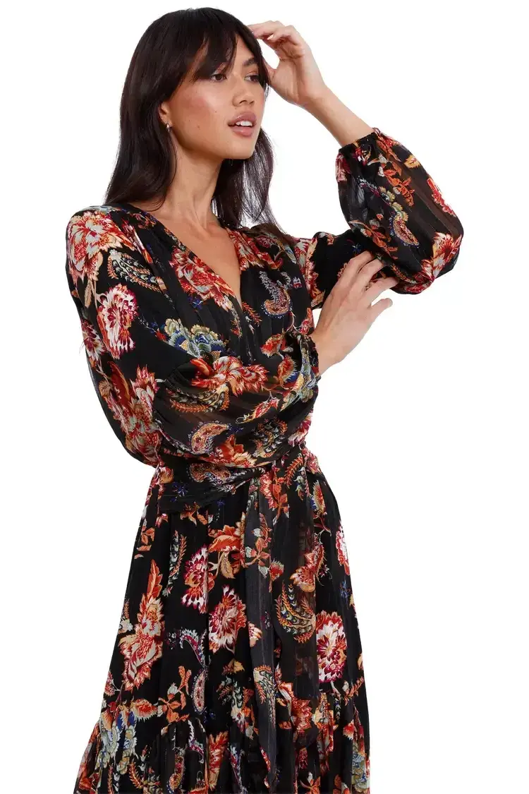 Elliatt Balance Midi Dress in Black Floral Size 14 for rent on The Volte - main image