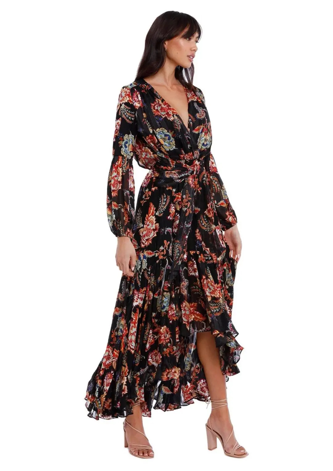 Elliatt Balance Midi Dress in Black Floral Size 14 for rent on The Volte - main image