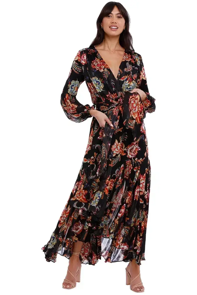 Elliatt Balance Midi Dress in Black Floral Size 14 for rent on The Volte - main image