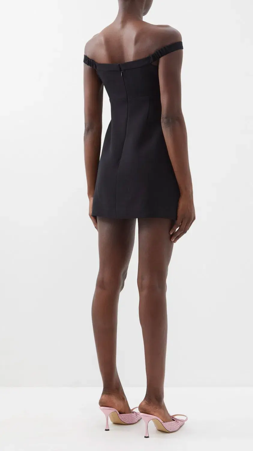 Self-Portrait Off Shoulder Crystal Embellished Bow Tie Crepe Mini Dress Black Size 8 - Image 3