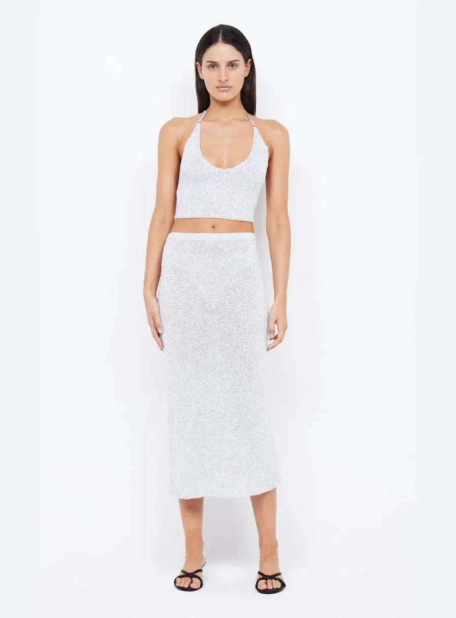 Bec & Bridge Sadie Sequin Knit Crop and Skirt Set Silver Size S / Au 8 for rent on The Volte - main image