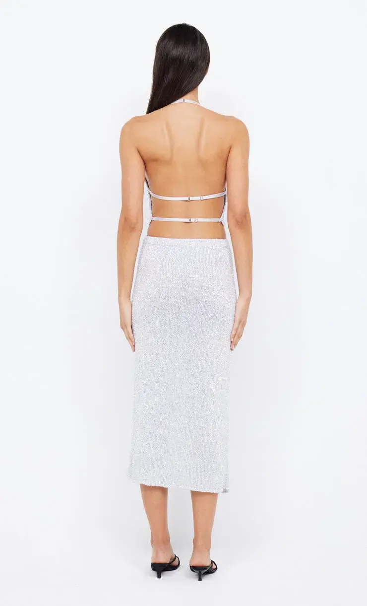 Bec & Bridge Sadie Sequin Knit Crop and Skirt Set Silver Size S / Au 8 for rent on The Volte - main image