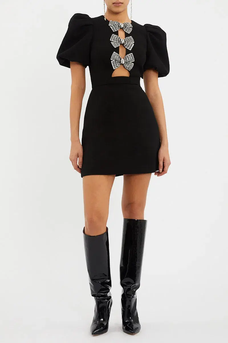Rebecca Vallance Yvonne Bow Mini Dress Black Size 10 - Image 1