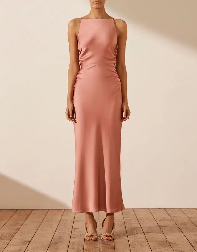 Shona Joy High Neck Ruched Midi Dress Rose Size  - Image 1