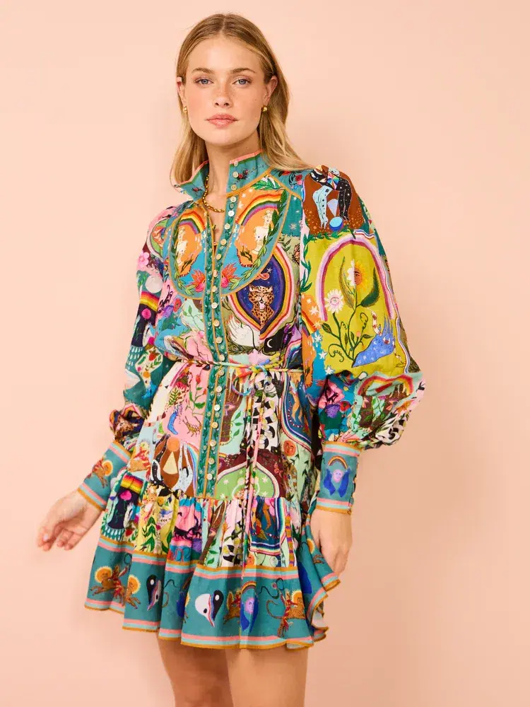 Alemais Evergreen Mini Dress In Multi Print Size 10 - Image 2