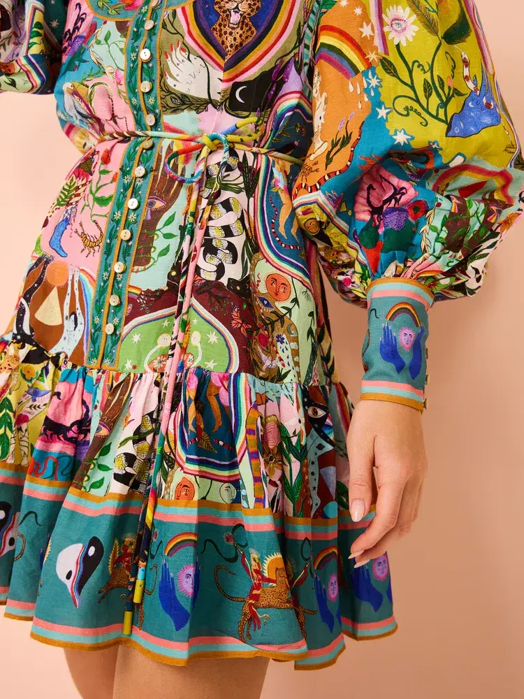 Alemais Evergreen Mini Dress In Multi Print Size 10 - Image 6