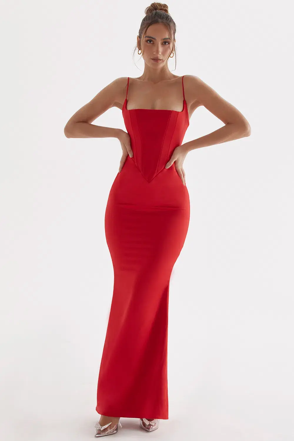 House Of CB Olivette Satin Corset Maxi Red Size M / Au 10 - Image 2