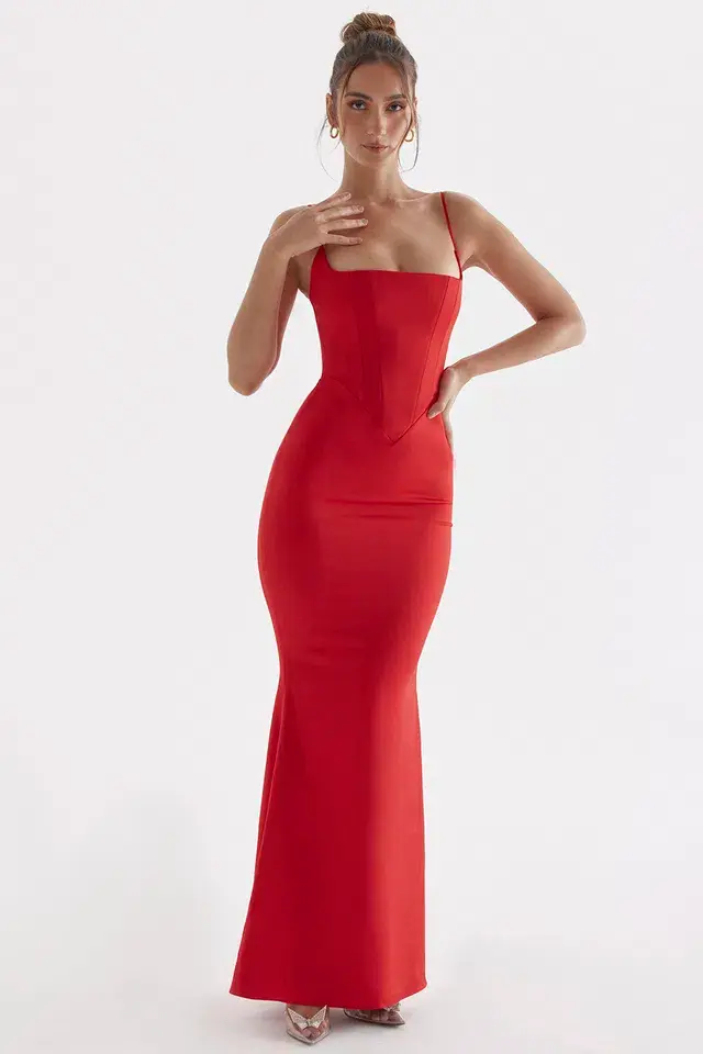 House Of CB Olivette Satin Corset Maxi Red Size M / Au 10 - Image 4