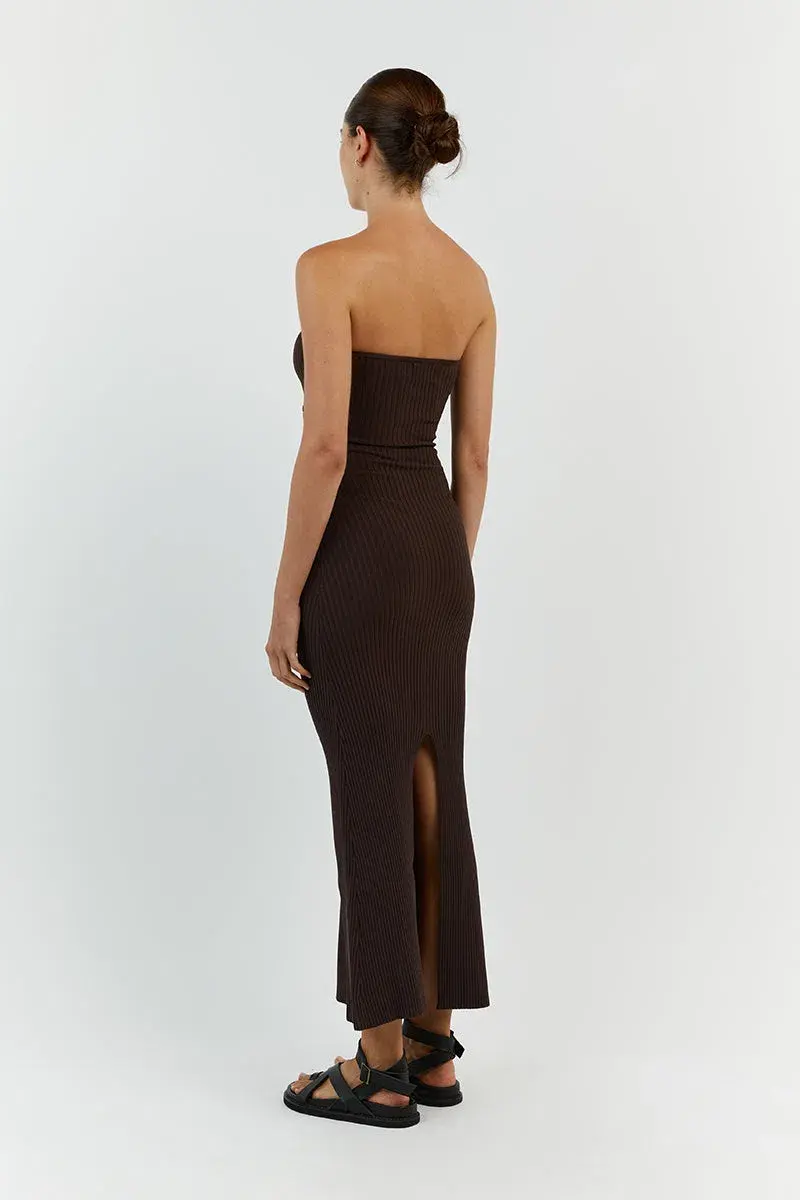 Dissh Raven Bit Choc Bandeau Midi Dress Brown Size L / AU 12 - Image 2
