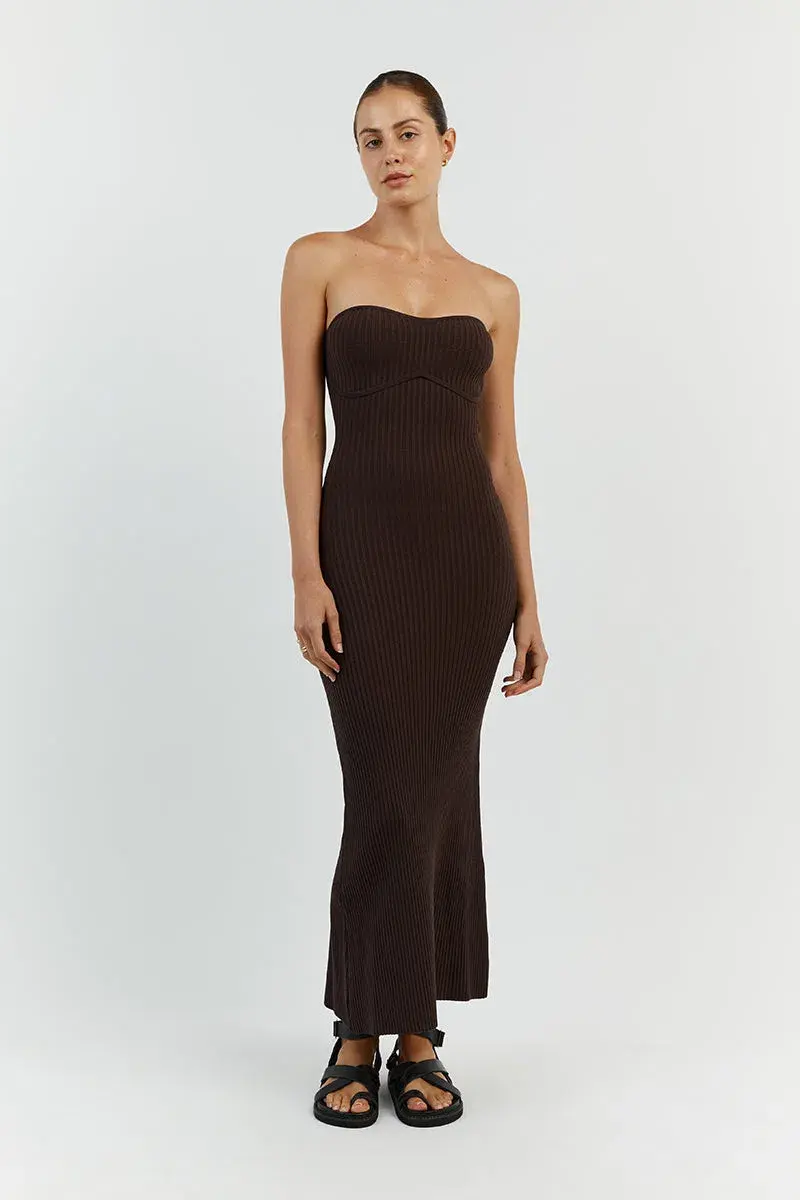 Dissh Raven Bit Choc Bandeau Midi Dress Brown Size L / AU 12 - Image 1