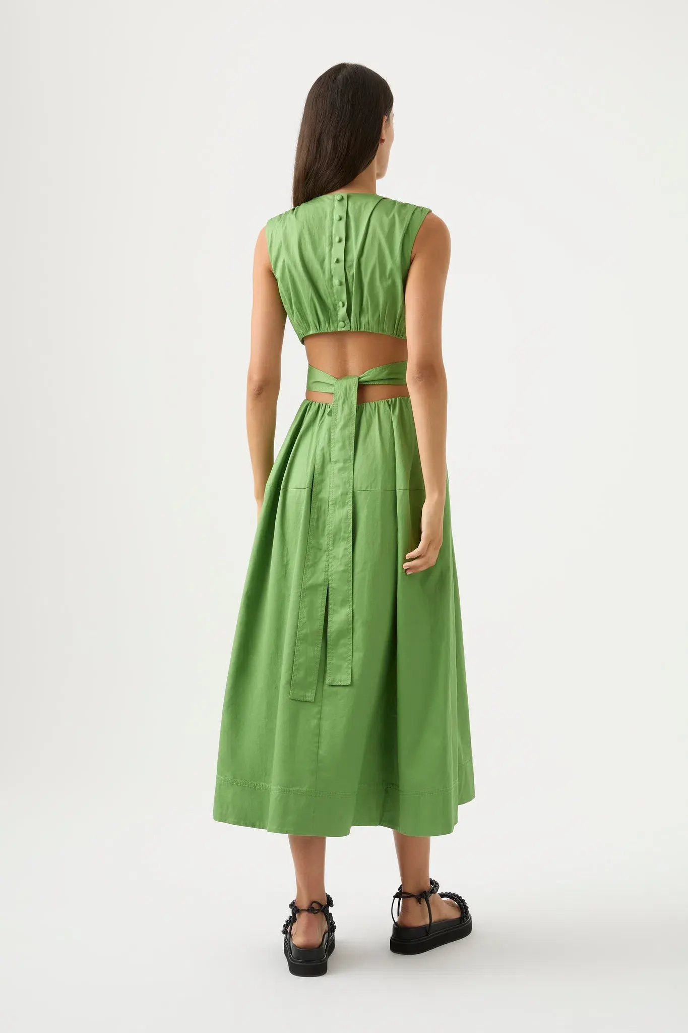 Aje Zorina Tie Midi Dress Fern Green Size 10 - Image 2