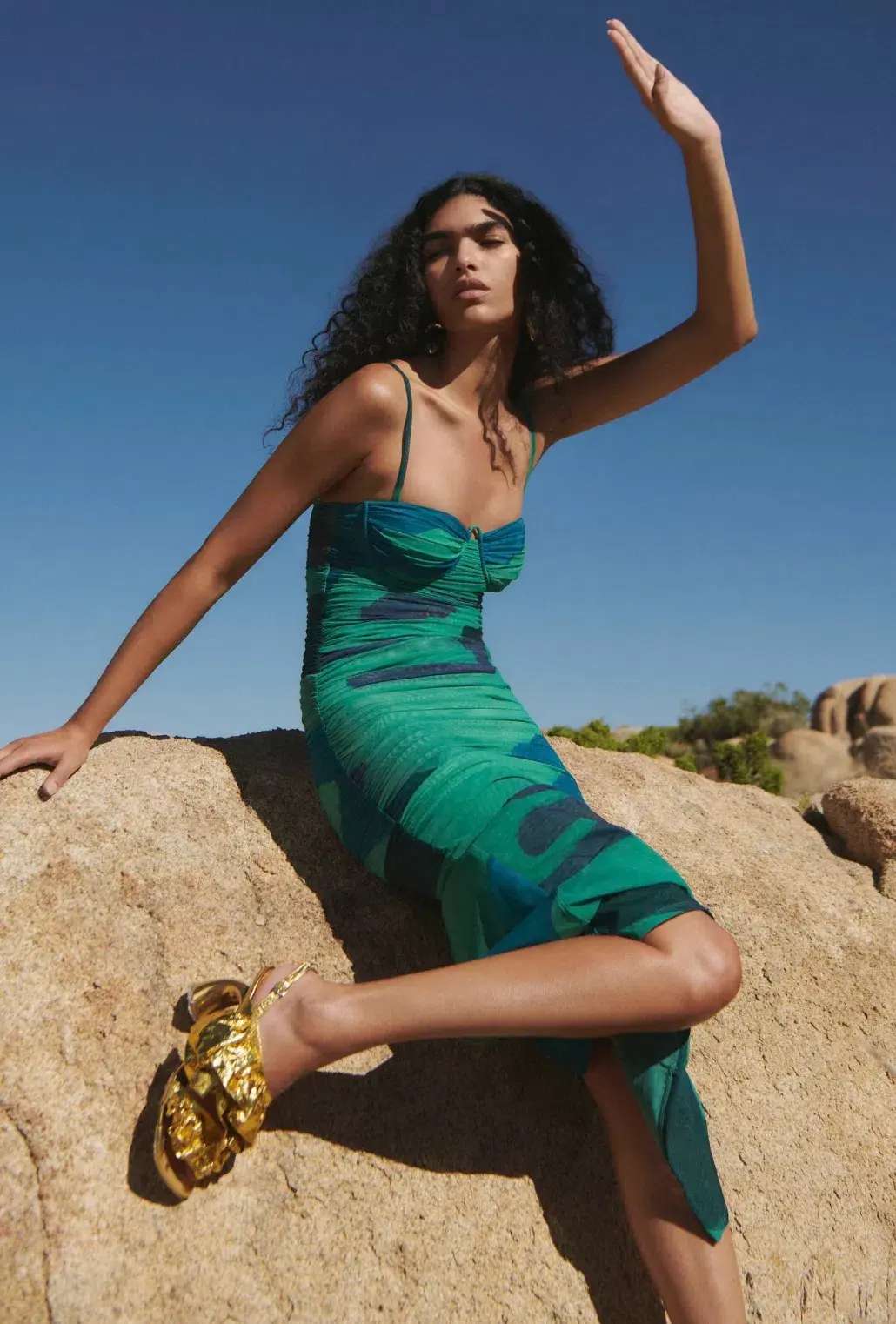 Sir the Label Frankie Gathered Dress Green Multi Size 12 for rent on The Volte - main image