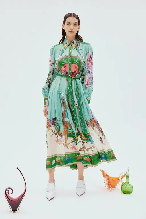 Alemais Evergreen Shirtdress Green/Print Size 14 - Image 1