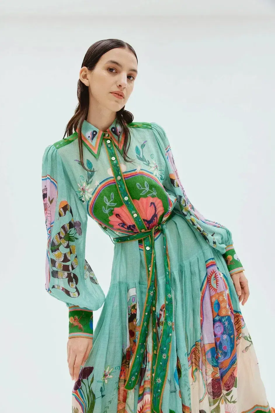 Alemais Evergreen Shirtdress Green/Print Size 14 - Image 2