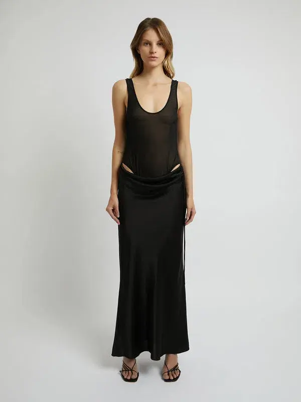 Christopher Esber Sheer Torso Cowl Tank Dress Charcoal Size 6 - Image 1
