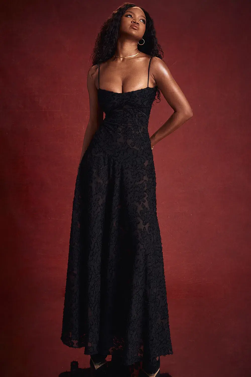House Of CB Seren Floral Lace Back Maxi Dress Black  Size S/Au 8 - Image 2